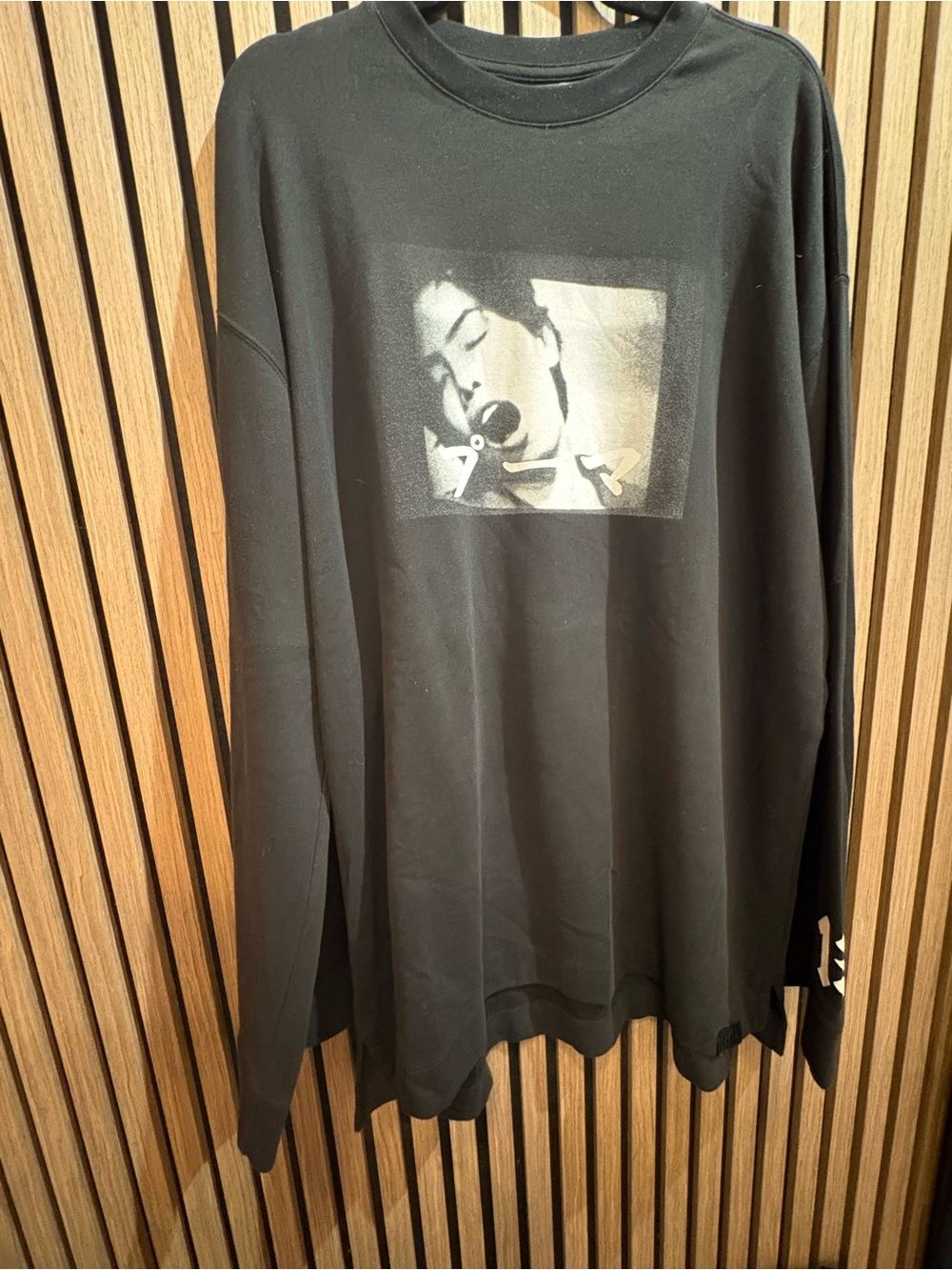 Black Graphic Crewneck Sweatshirt with Monochrome Photo Print